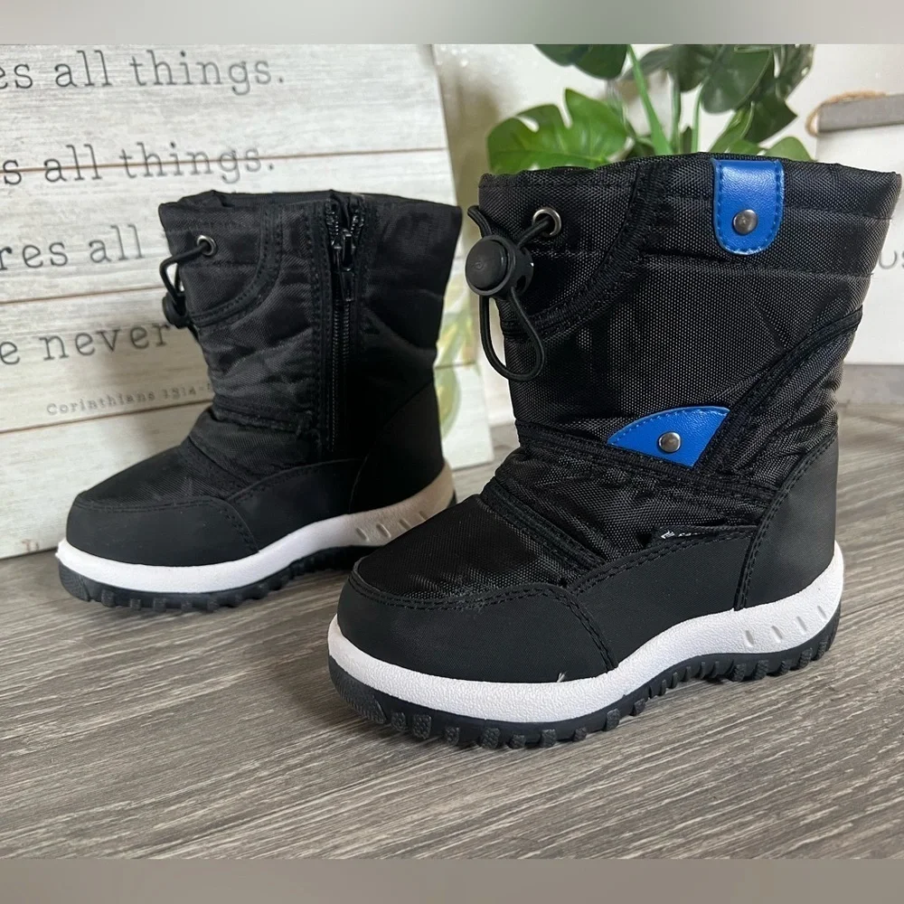 Fantiny Kids’ Black & Blue Outdoor Waterproof Faux Fur Lined Winter Boots 25 / 8